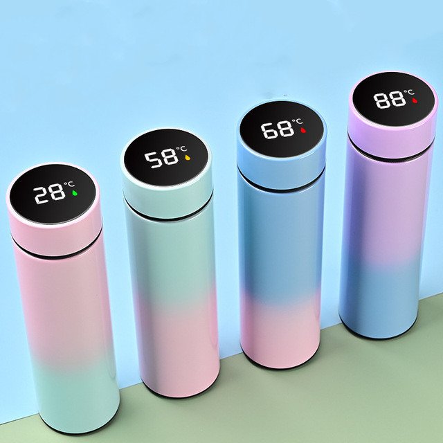 Gradient color Stainless steel Vacuum Flask insulated water bottle coffee mug with temperature sensor