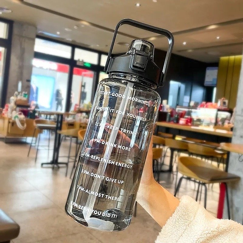 JM 2000ml Transparent PC Water Bottle Plastic Sports Water Bottle for Sports Outdoor Straw Cup with Scale