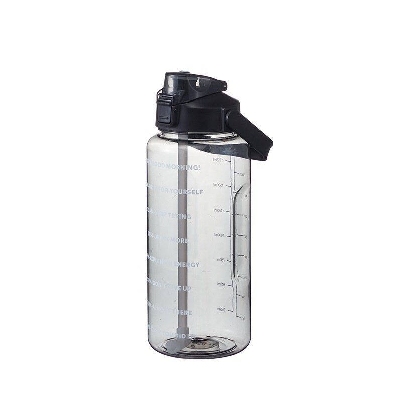 JM 2000ml Transparent PC Water Bottle Plastic Sports Water Bottle for Sports Outdoor Straw Cup with Scale