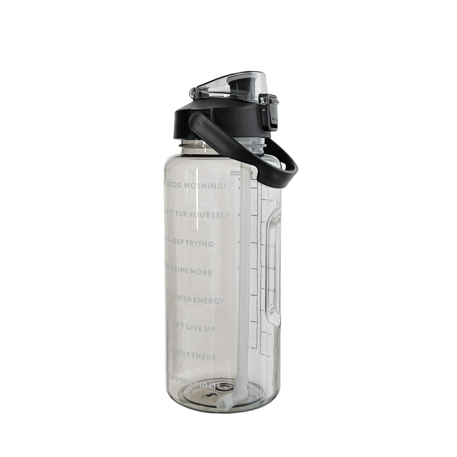 JM 2000ml Transparent PC Water Bottle Plastic Sports Water Bottle for Sports Outdoor Straw Cup with Scale
