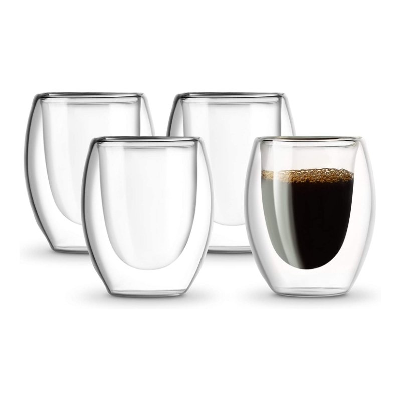 Glass Coffee Mugs 12 OZ - Set of 4 Double Wall Insulated Thermal Cups Drinking Glasses For Tea/ Coffee/ Latte/ Cappucino/ Cafe/