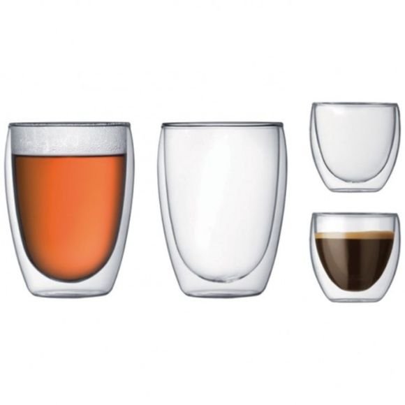 Glass Coffee Mugs 12 OZ - Set of 4 Double Wall Insulated Thermal Cups Drinking Glasses For Tea/ Coffee/ Latte/ Cappucino/ Cafe/