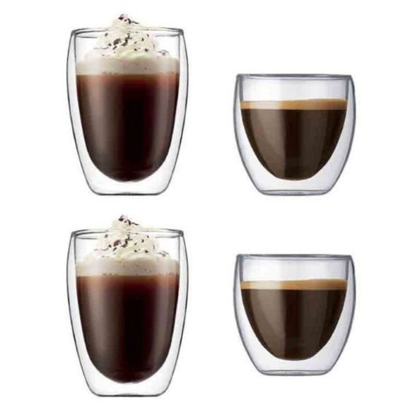 Glass Coffee Mugs 12 OZ - Set of 4 Double Wall Insulated Thermal Cups Drinking Glasses For Tea/ Coffee/ Latte/ Cappucino/ Cafe/
