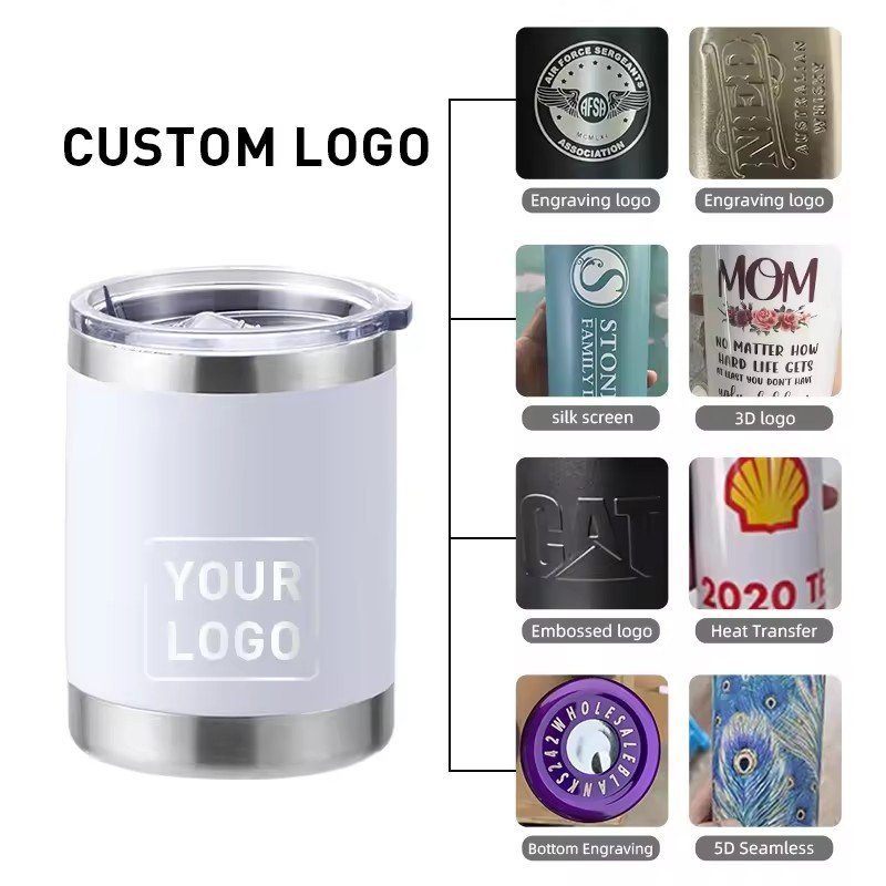 Custom 10oz Lowball Tumbler Vacuum Insulated Travel Cup Stainless Steel Beer Wine Mug With Lid