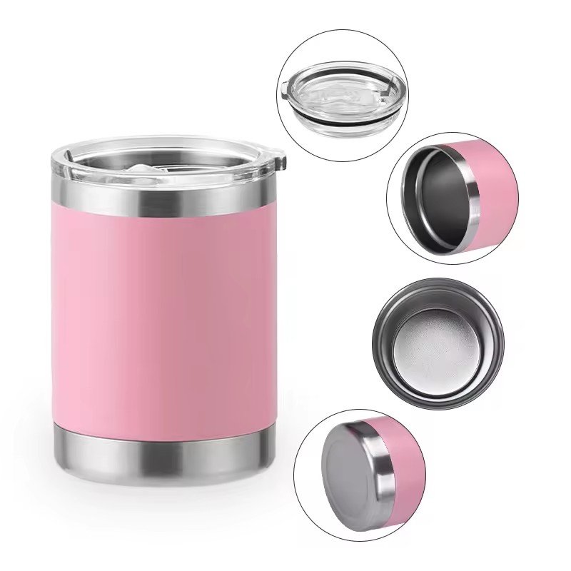 Custom 10oz Lowball Tumbler Vacuum Insulated Travel Cup Stainless Steel Beer Wine Mug With Lid