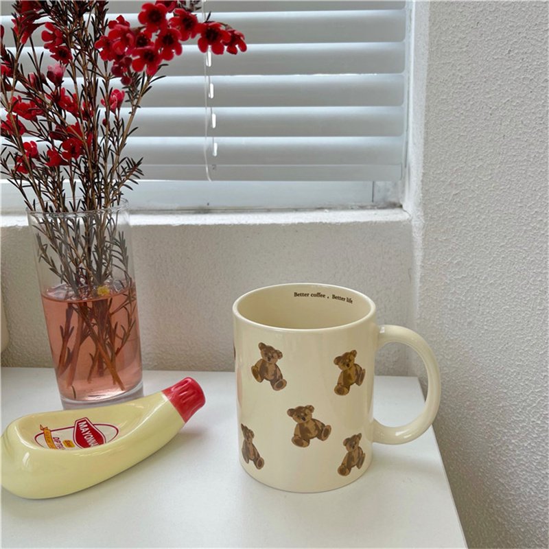 Customize Coffee Cup Cute Cream Bear Chubby Mug Leak-Proof Milk Tea Water Bottle Coffee Ceramic Mug With Handle