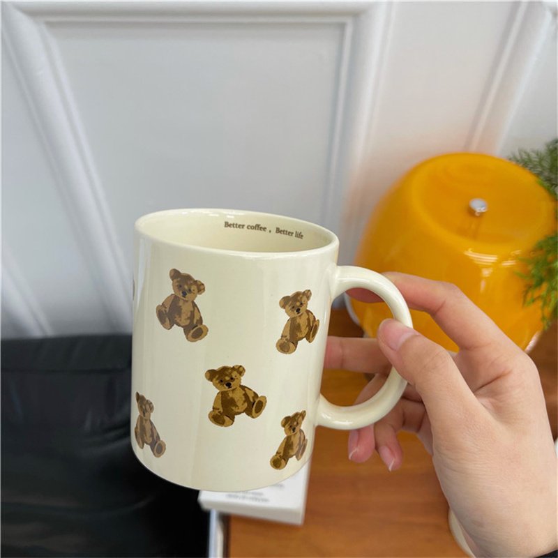 Customize Coffee Cup Cute Cream Bear Chubby Mug Leak-Proof Milk Tea Water Bottle Coffee Ceramic Mug With Handle