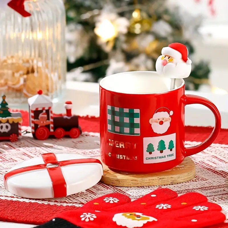 Wholesale Of Cute Santa Claus Mugs, Holiday Gifts, Christmas Ceramic Cup Sets With Spoons And Lids