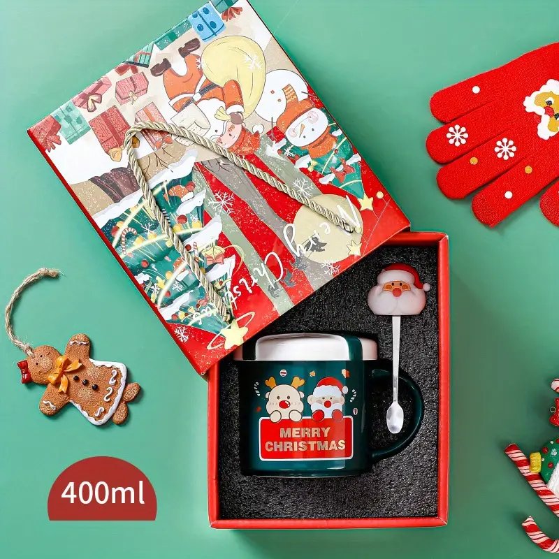 Wholesale Of Cute Santa Claus Mugs, Holiday Gifts, Christmas Ceramic Cup Sets With Spoons And Lids