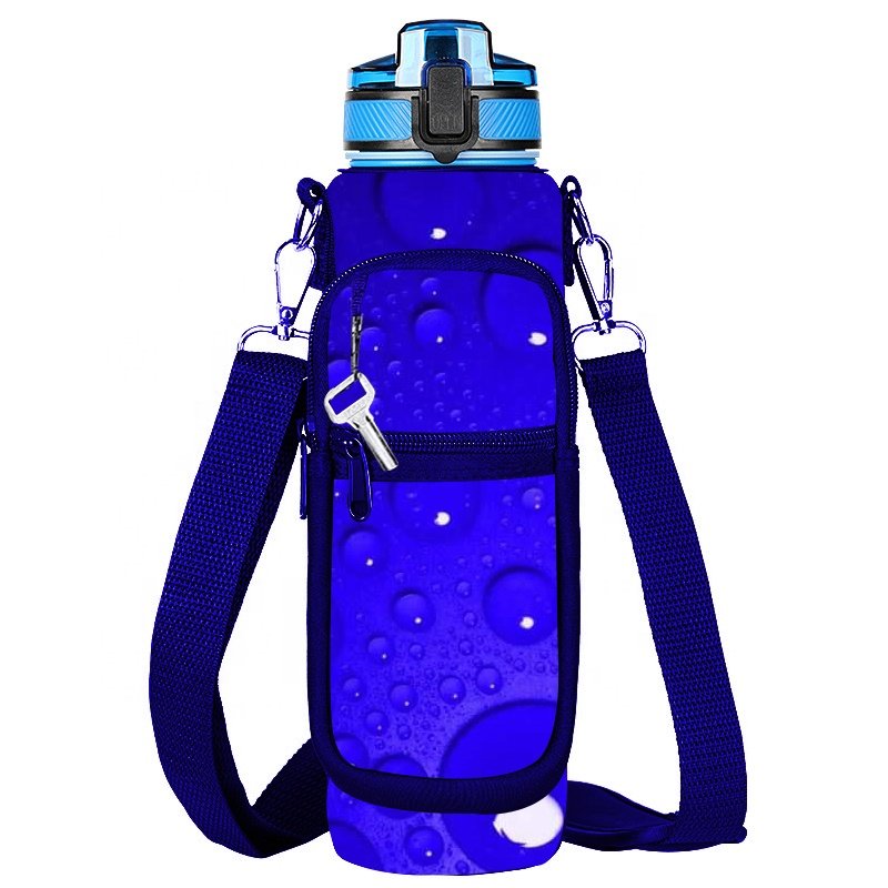 JZYZ 32Oz 1L Water Bottle With Storage Sleeve Plastic Sports Motivation Water Bottle With A Carrying Bag Eco-Friendly Bpa Free
