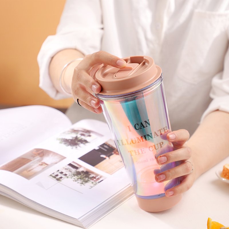 Novelty Custom Logo Creative Double Wall Insulated Coffee Cup Mugs With LED Shining Light