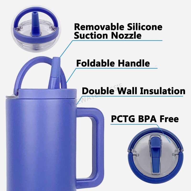 32 oz Traveler Tumbler Stainless Steel Durable Vacuum Insulated Coffee Mug With Circular Flip Straw and Handle