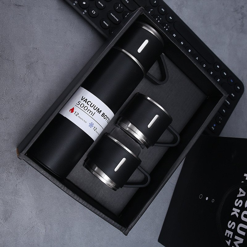 500ML Outdoor Travel Coffee Tea Thermos Vacuum flask stainless steel water bottle gift set With Three Lids
