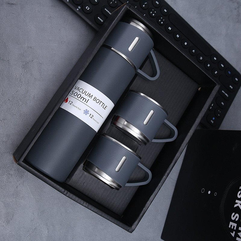 500ML Outdoor Travel Coffee Tea Thermos Vacuum flask stainless steel water bottle gift set With Three Lids