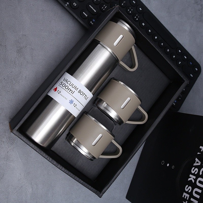 500ML Outdoor Travel Coffee Tea Thermos Vacuum flask stainless steel water bottle gift set With Three Lids