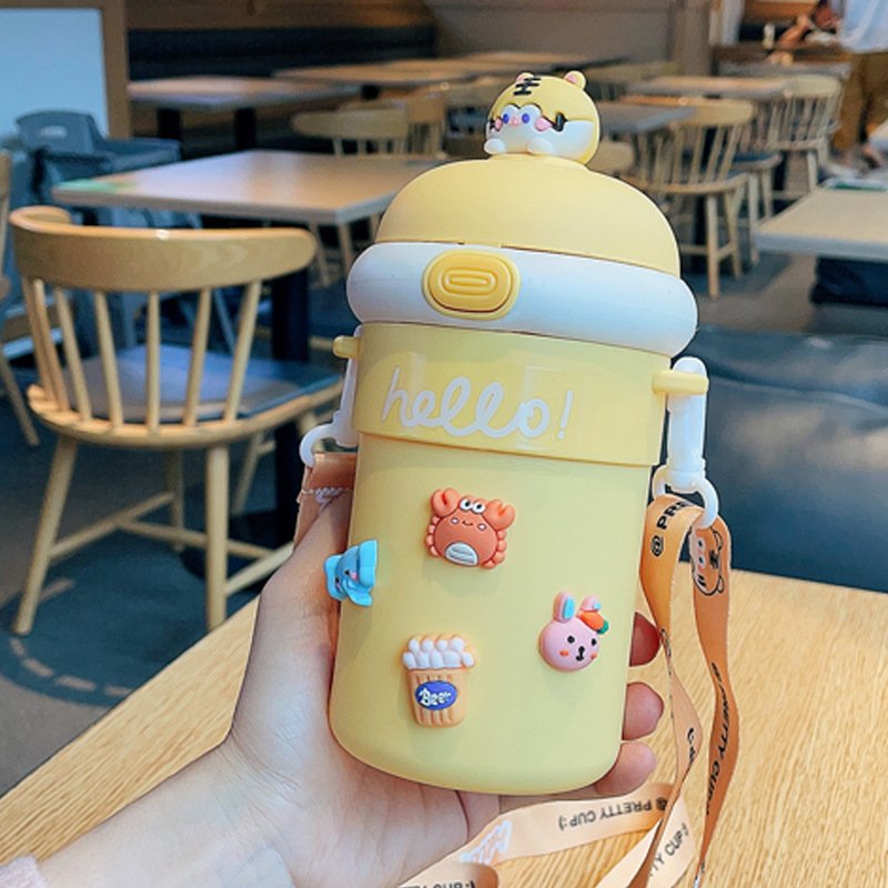 Hot selling 510ML Portable Thermos Cup Cute Rabbit Cartoon Glass Water Bottle Food Grade Drinking Drinking Cup With Straw