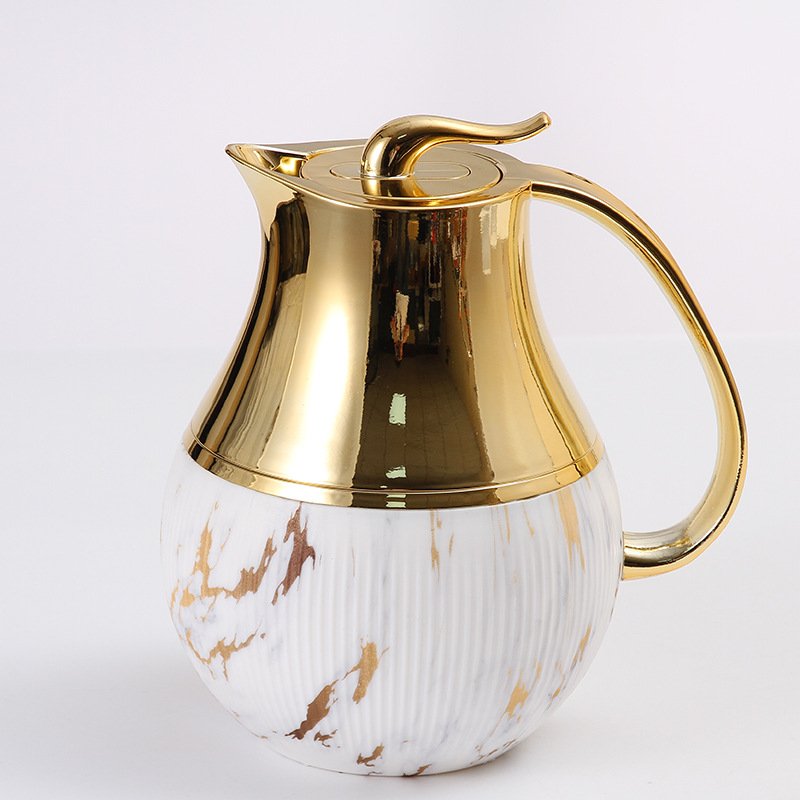 Royal black gold arabian glass liner carefe porcelain cawa cup 1L tea coffee kettle set dallah pot arabic coffee vacuum flasks