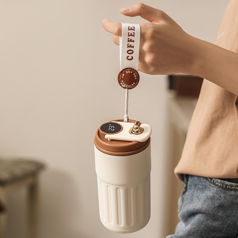 Smart LED Temperature Display 316 SS Double Wall Custom LOGO Tumbler Thermal Coffee Mug Steel White Box Customized Logo 50 Pcs