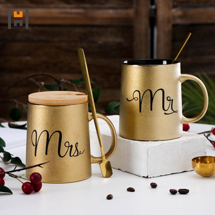 Morden gift lids mug set porcelain mug ceramic coffee mug with gold printing