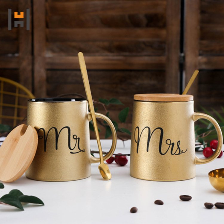 Morden gift lids mug set porcelain mug ceramic coffee mug with gold printing