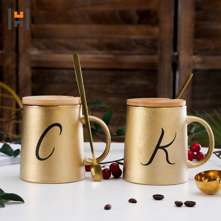 Morden gift lids mug set porcelain mug ceramic coffee mug with gold printing