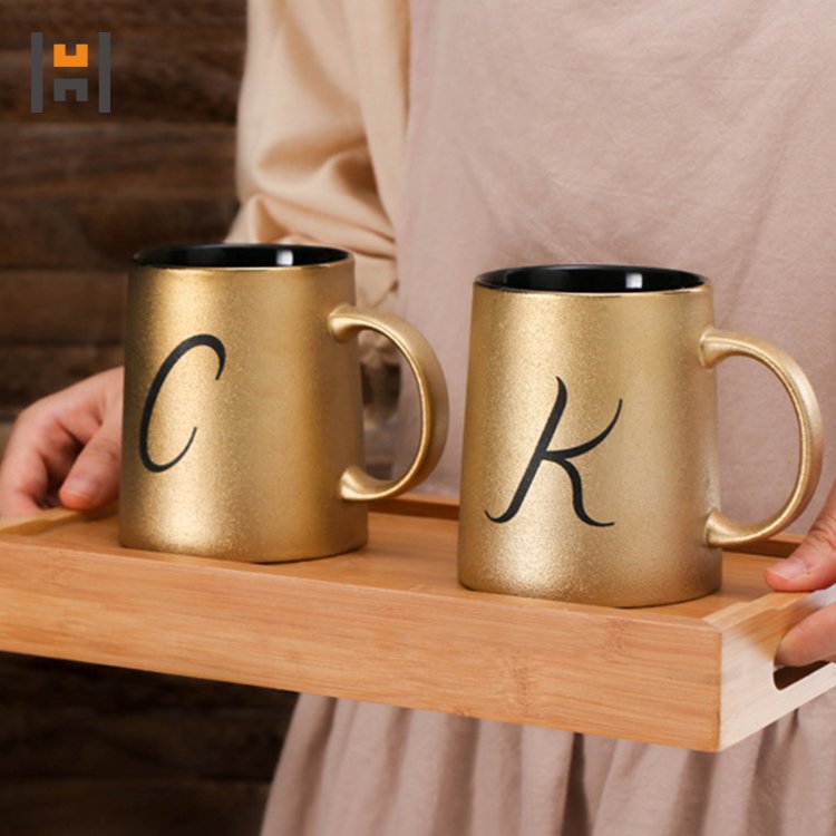 Morden gift lids mug set porcelain mug ceramic coffee mug with gold printing