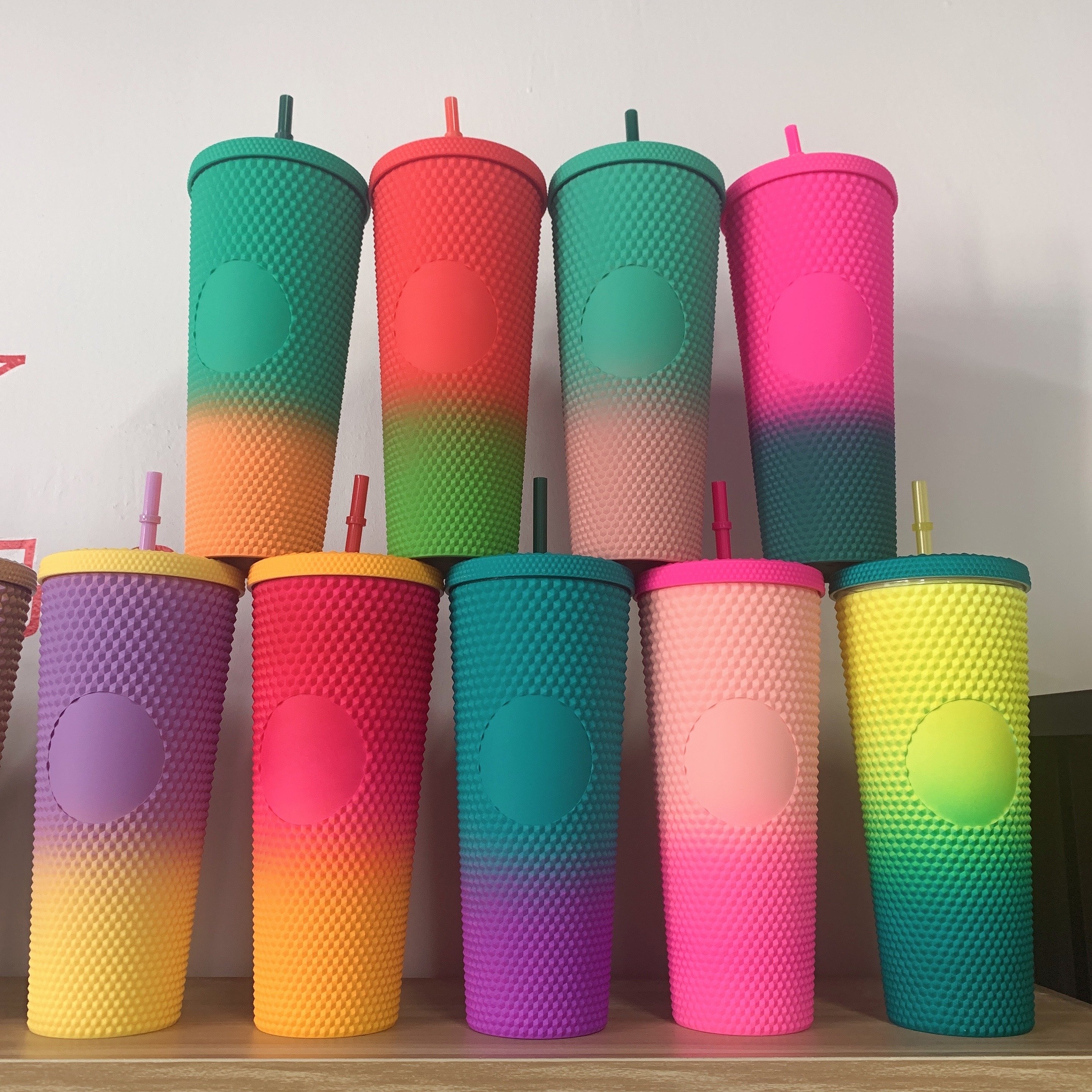 24 OZ Studded Tumbler with lid and straw Double Wall Reusable Textured Venti Cup Drinking Mug BPA Free