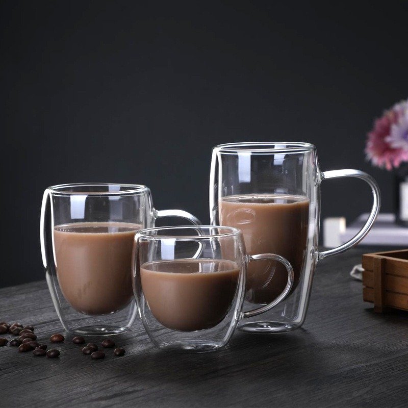 High borosilicate double walled coffee mug cups