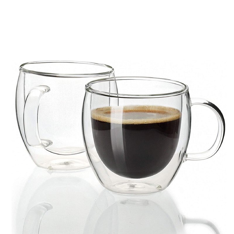 High borosilicate double walled coffee mug cups