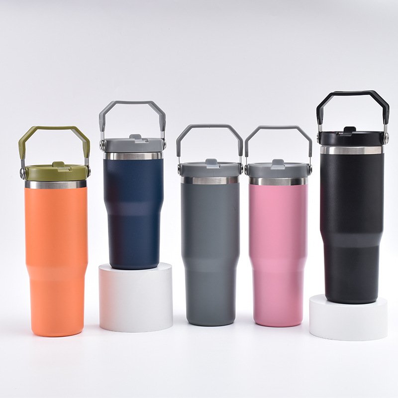 Hot sale new arrival powder coated 20oz 30oz sports water bottles with leak proof flip straw lid with straw and portable handle