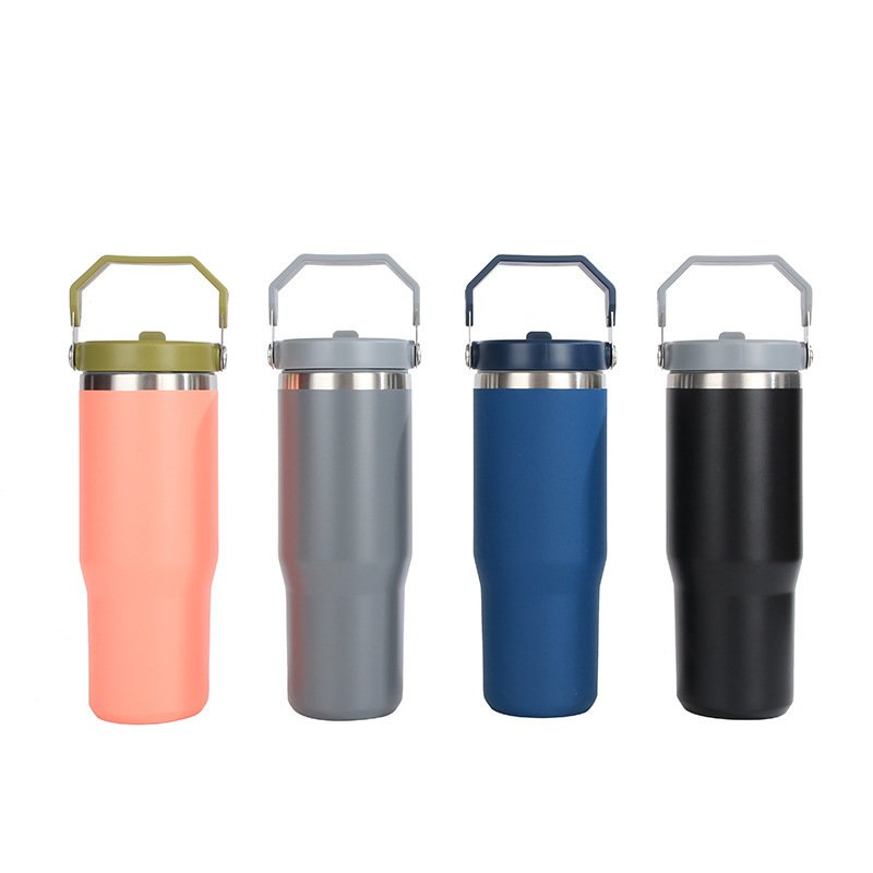 Hot sale new arrival powder coated 20oz 30oz sports water bottles with leak proof flip straw lid with straw and portable handle