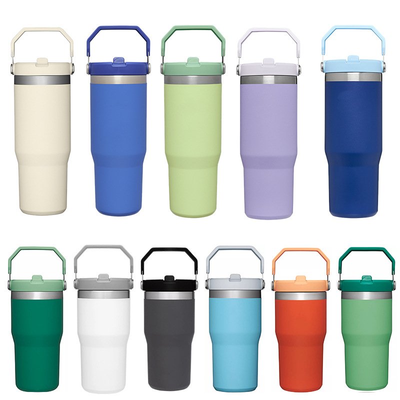 Hot sale new arrival powder coated 20oz 30oz sports water bottles with leak proof flip straw lid with straw and portable handle