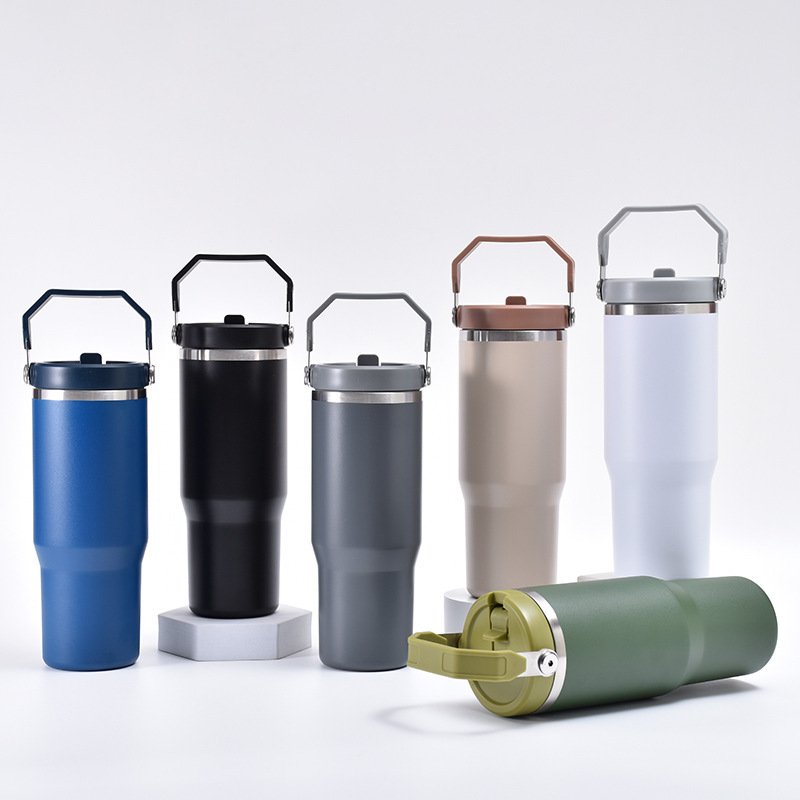 Hot sale new arrival powder coated 20oz 30oz sports water bottles with leak proof flip straw lid with straw and portable handle