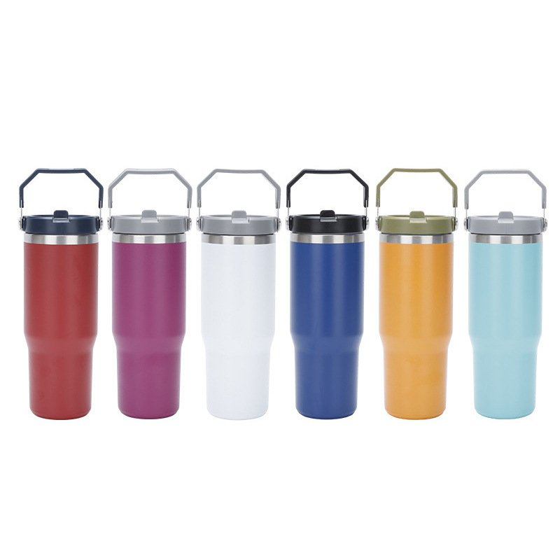 Hot sale new arrival powder coated 20oz 30oz sports water bottles with leak proof flip straw lid with straw and portable handle