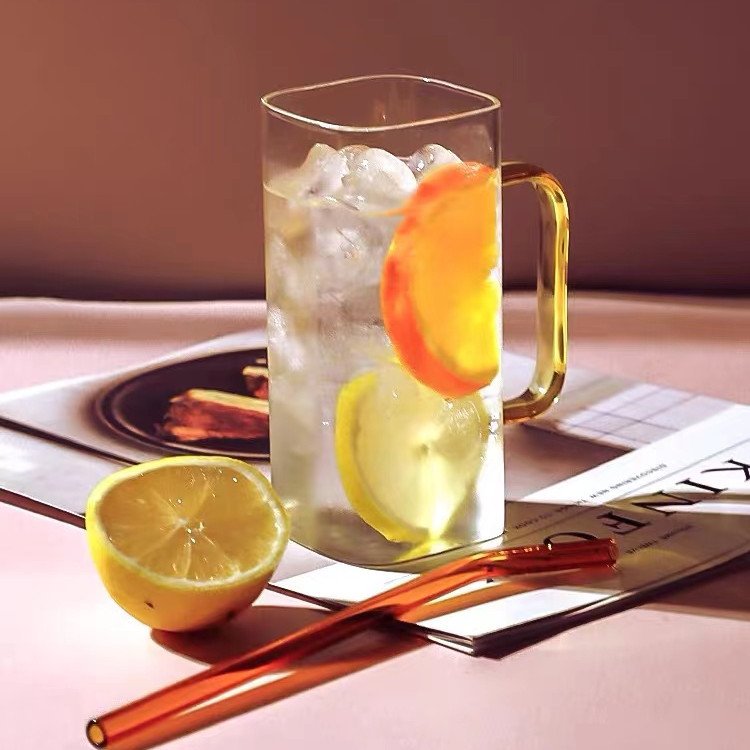 EIPP Direct Selling Square Handle Water Mugs Iced Coffee Cup Beer Glass Logo Tumbler with Bamboo Top Straw