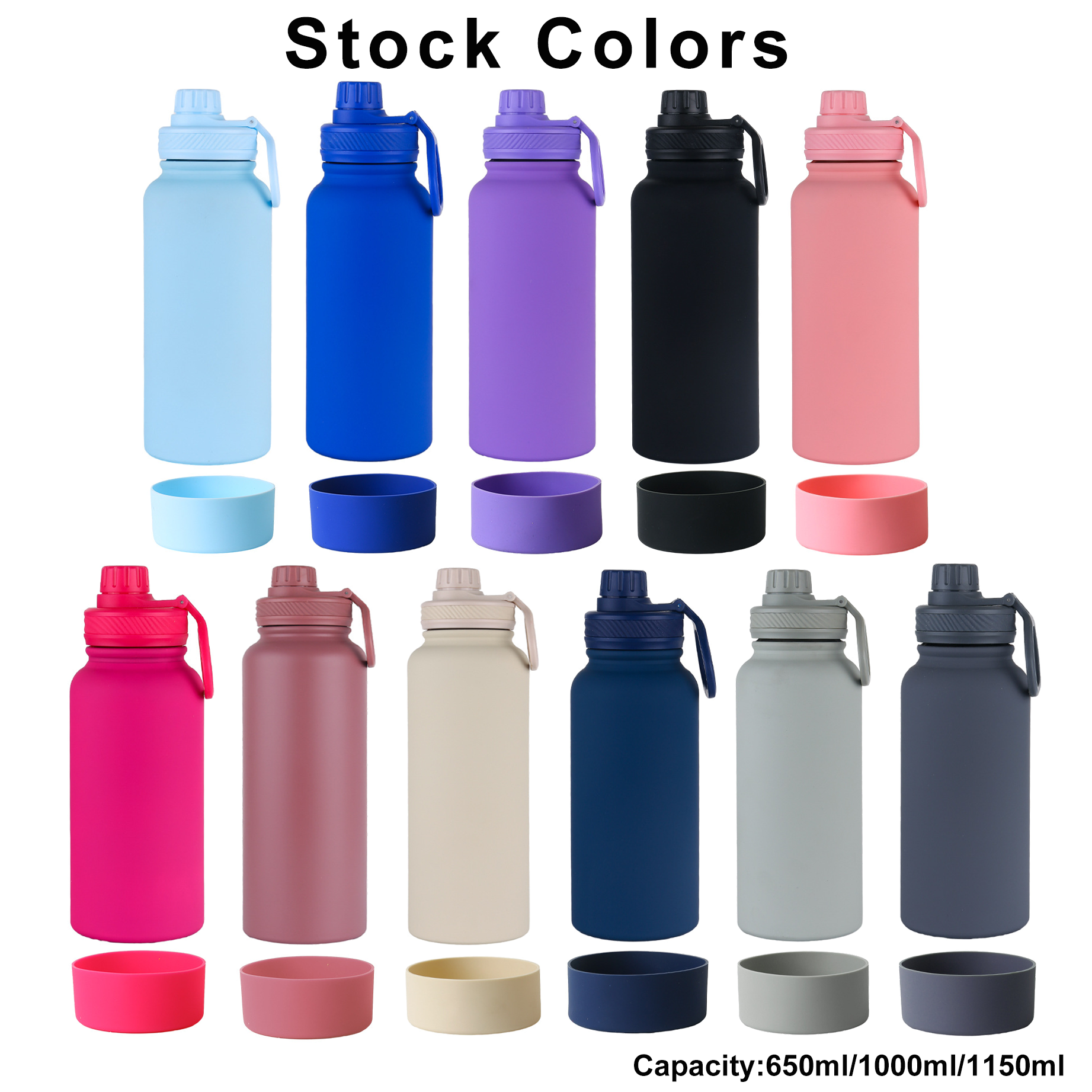 Hot Selling 650ml 800ml 1150ml Fashion Portable Outdoor Sport Thermos Vacuum Flask Stainless Steel Matte Frosted Water Bottle