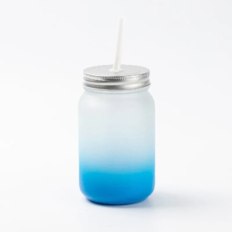 2024 Top Selling Sublimation Custom Glass Mug Frosted Mason Glass Water Bottle No Handle Muti-Color