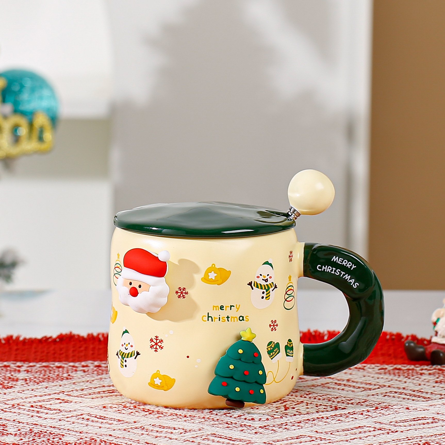 Magnetic Christmas Mug With Cover Spoon Cute Ceramic Water Cup For Girls Cartoon Office Couple Cup