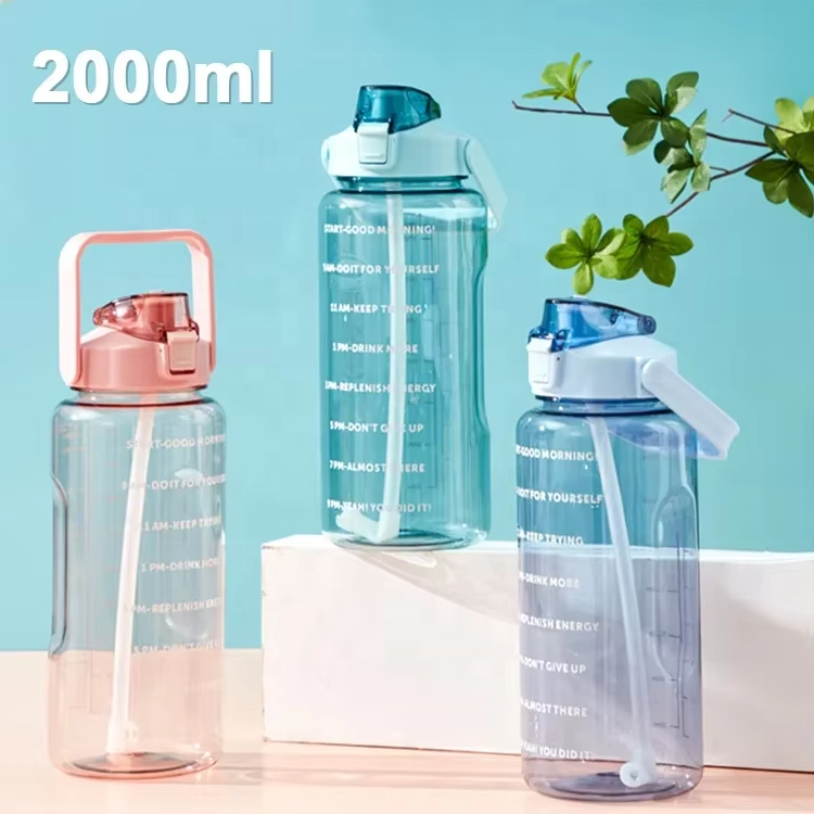 Wholesale Portable Kids Adult 2 Liter Plastic Motivational Sport Water Bottles Drink Water Bottles