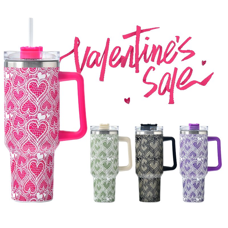 Valentine's Day gifts NEW ARRIVALS Double Walled Stainless Steel Travel Mug 40oz Tumbler With Handle Sublimation Blanks Cup Que