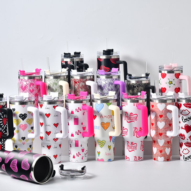 Valentine's Day gifts NEW ARRIVALS Double Walled Stainless Steel Travel Mug 40oz Tumbler With Handle Sublimation Blanks Cup Que