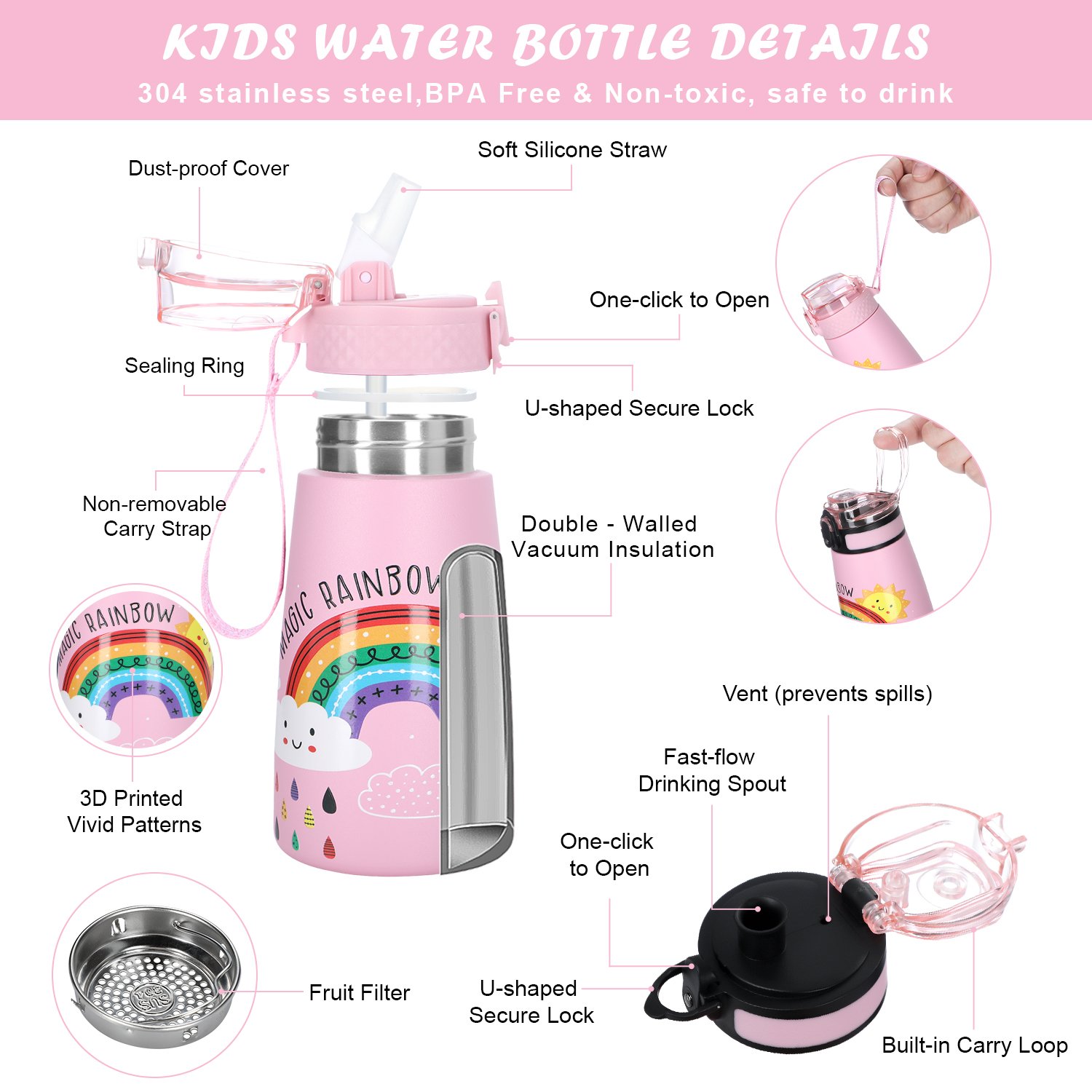 12oz 350ml Children Stainless Steel Insulated Sublimation Tumbler Sippy Kids Sports Water Bottle For School