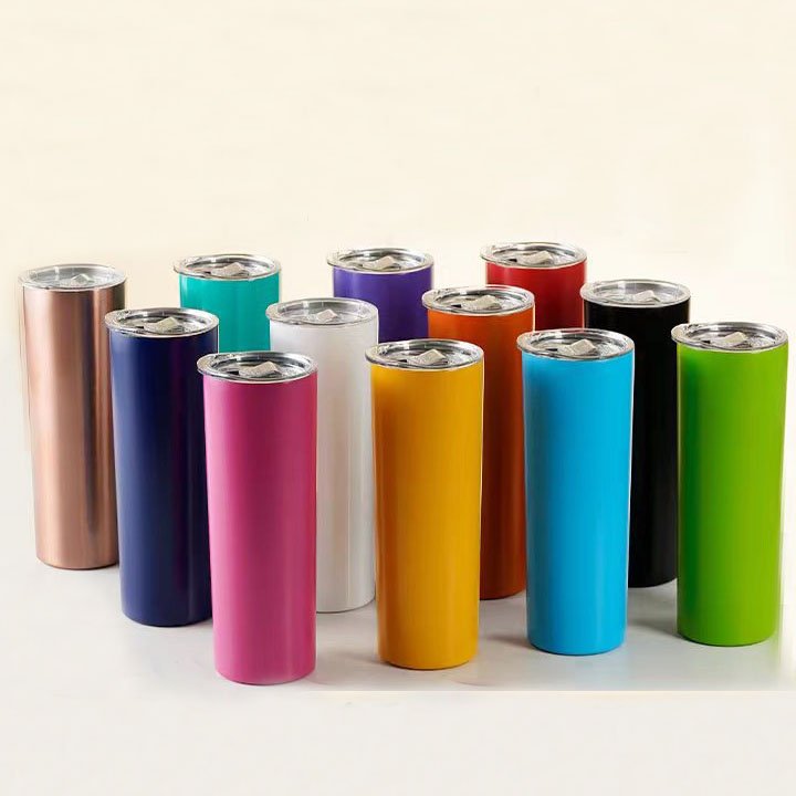 Custom Logo Stainless Steel Double Wall Vacuum insulated keep cold Cup travel mug Skinny 20oz Straight Tumbler with lid
