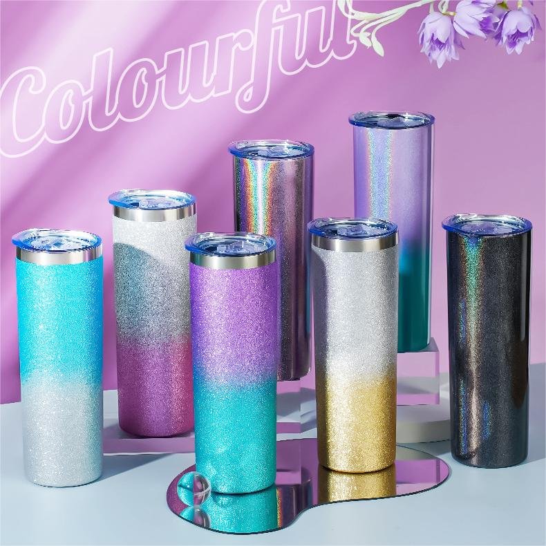 Custom Logo Stainless Steel Double Wall Vacuum insulated keep cold Cup travel mug Skinny 20oz Straight Tumbler with lid