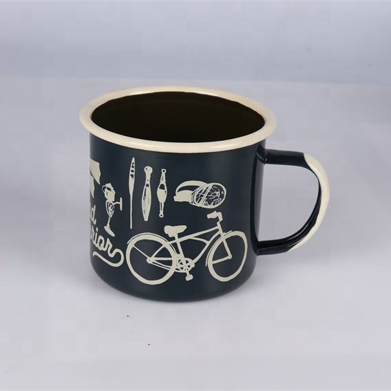 custom-made bicycle outdoor sports coffee tumbler drinking cup large capacity milk cup enamel mug rolled rim camping boys gifts