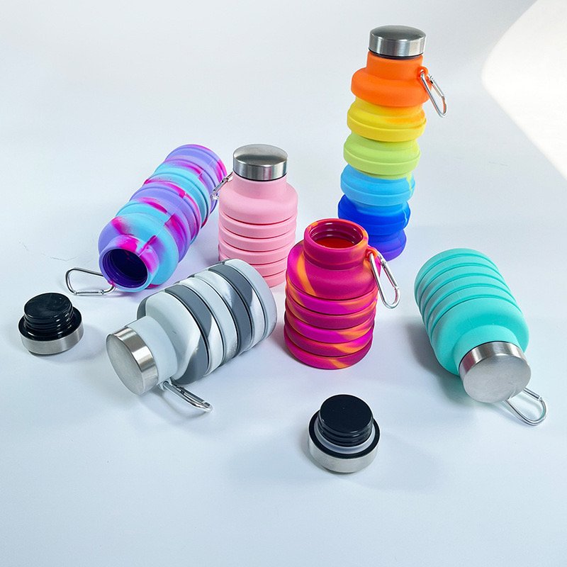 Silicone Water Bottle Outdoor Camping Hiking Cup silicon foldable water bottle No Straw Water Drinking Foldable Cup
