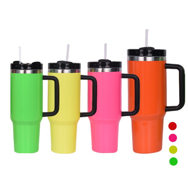 2024 40oz Tumblers Double Walled Insulated Neon Colors Travel Sealed Mugs Best Gifts Electric Pink Coffee Cups