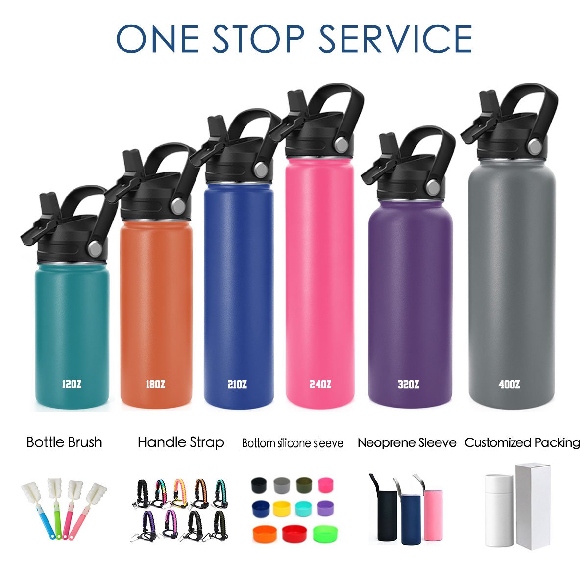Customized 3 Lids Stainless Steel Vacuum Flask Water Bottle Insulated 32oz Wide Mouth Sports Bottle