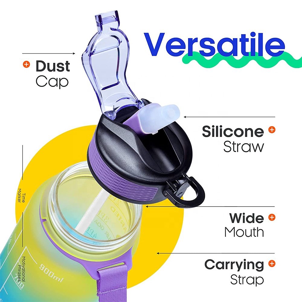 32 oz Sports Water Bottles Times to Drink Motivational Fitness Water Bottle Jug with Straw