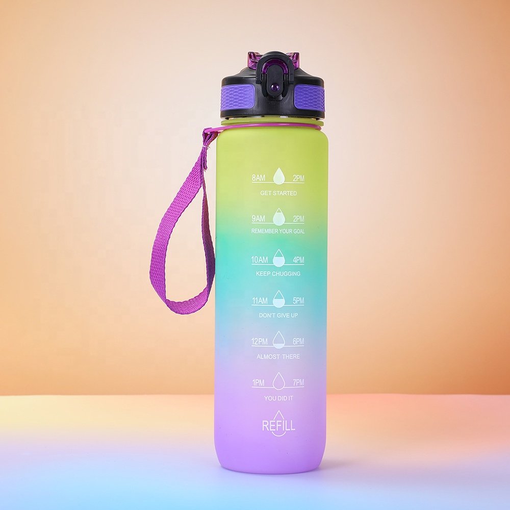 32 oz Sports Water Bottles Times to Drink Motivational Fitness Water Bottle Jug with Straw